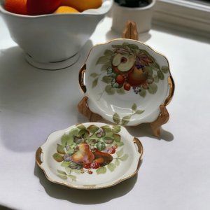 VTG GoldCastle Candy Dish/ Handles Apples Strawberries /Pear Japan Gold Set of 2